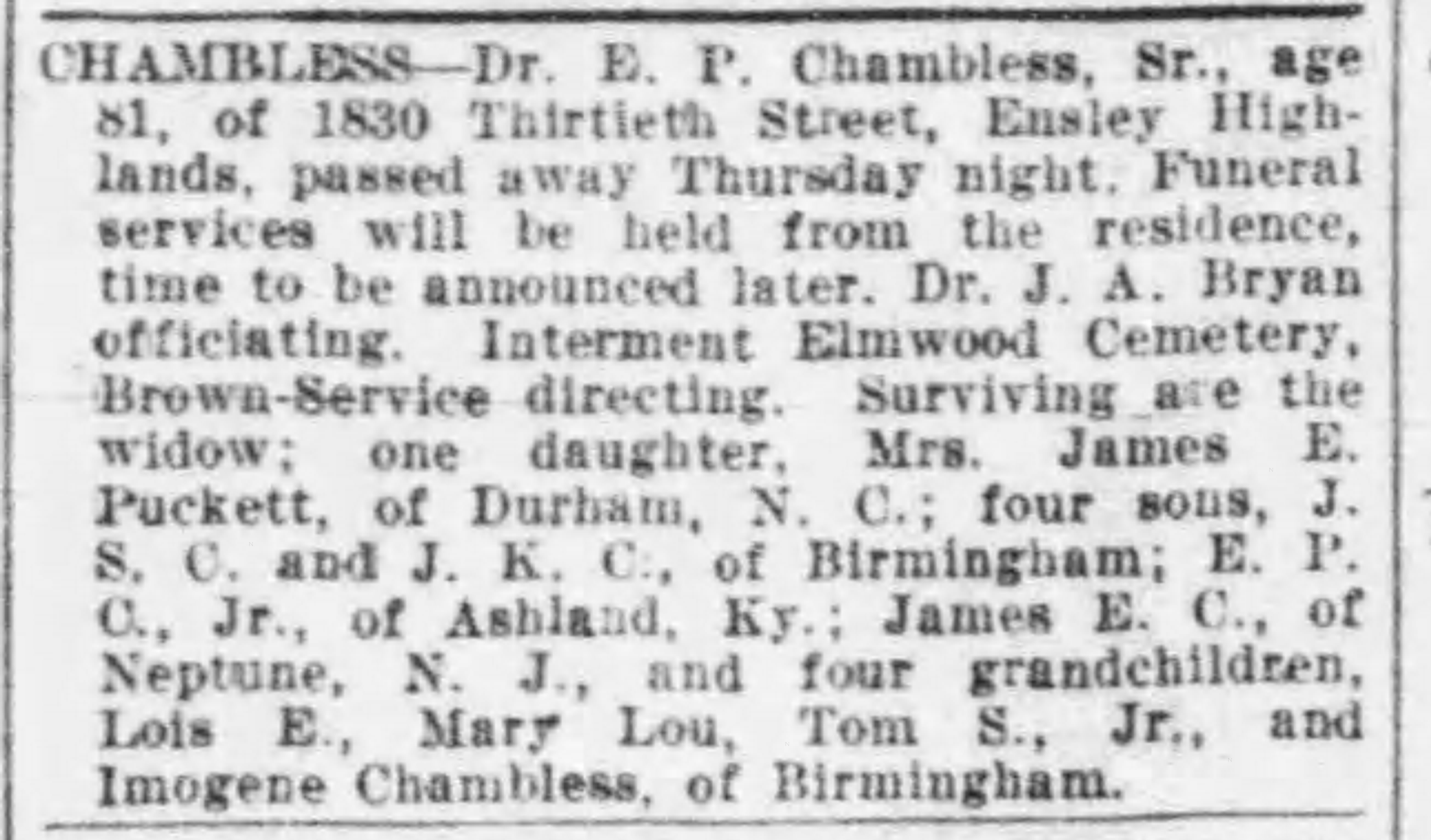 E.P. Chambless, Sr. obituary